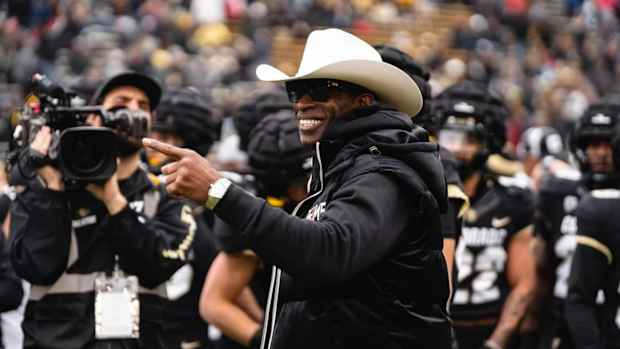 Deion Sanders at CU Spring Practice
